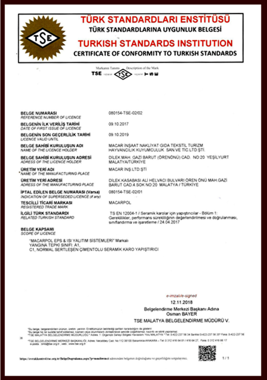  Tse - Seramik Yapıştırıcı